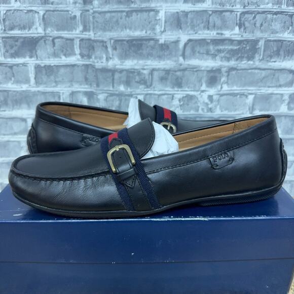 Polo Ralph Lauren Riali Black Drivers Buckled Leather Loafer Mens Size 10.5 D - Picture 1 of 6